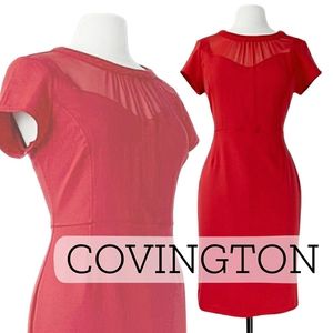 Red Sheath Wiggle Dress with Sheer Overlay | Medium